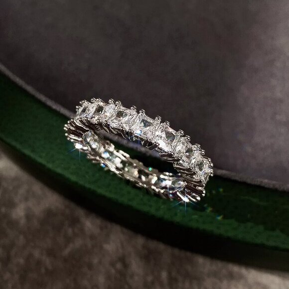 NEW 925 Sterling Silver Diamond Princess Eternity Ring - Picture 6 of 6